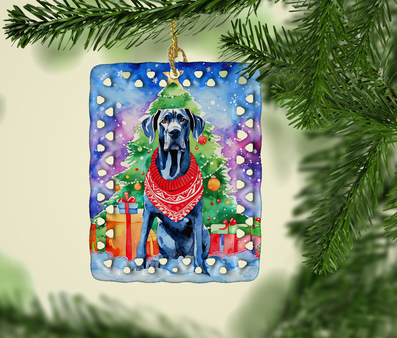 Great Dane Christmas Porcelain Ornament