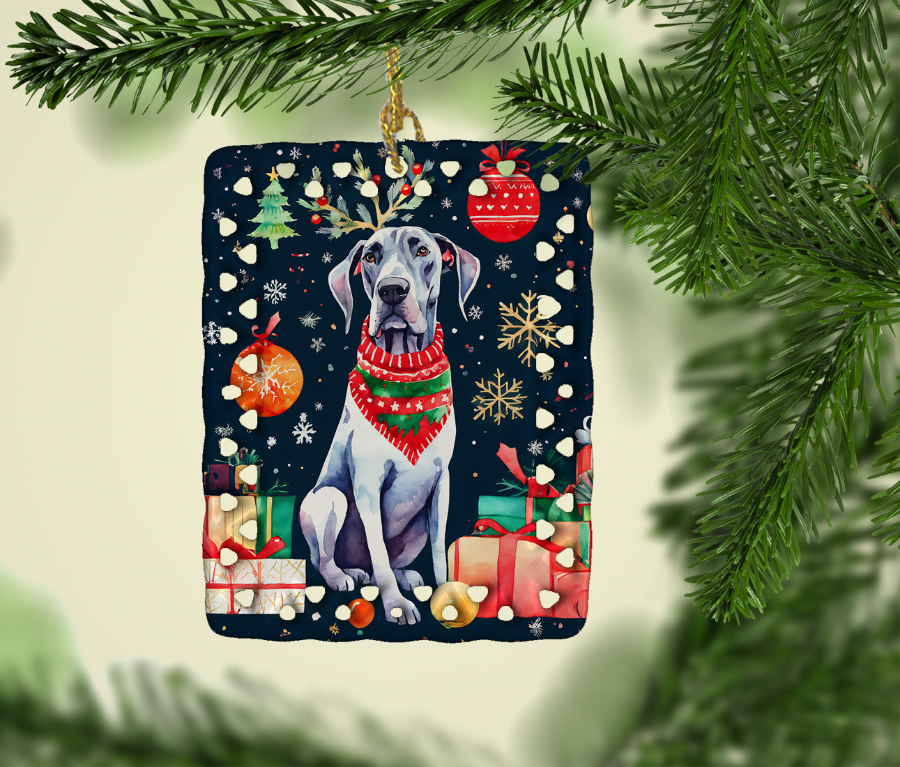 Great Dane Christmas Porcelain Ornament