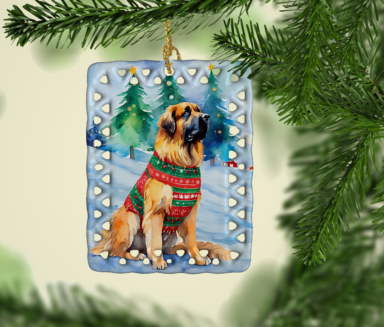 Leonberger Christmas Porcelain Ornament