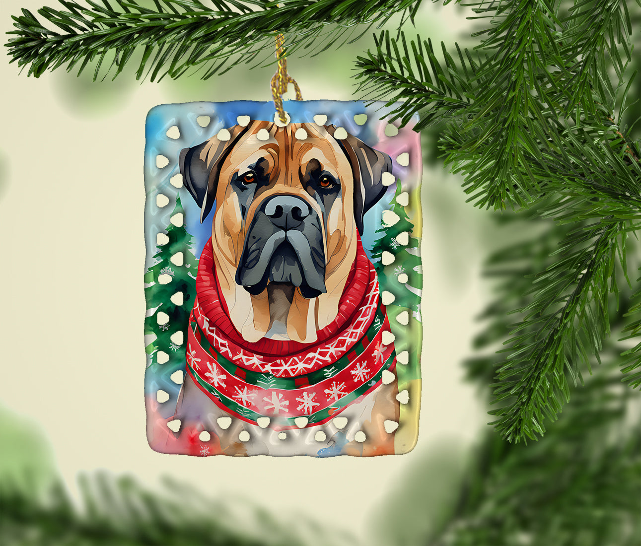 Mastiff Christmas Porcelain Ornament
