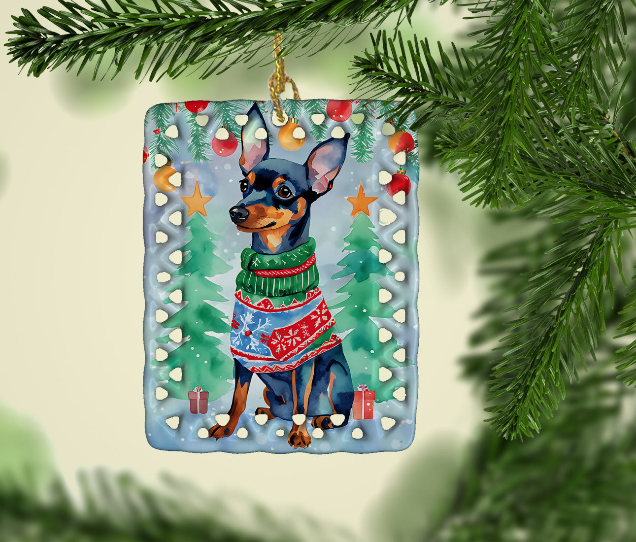 Miniature Pinscher Christmas Porcelain Ornament