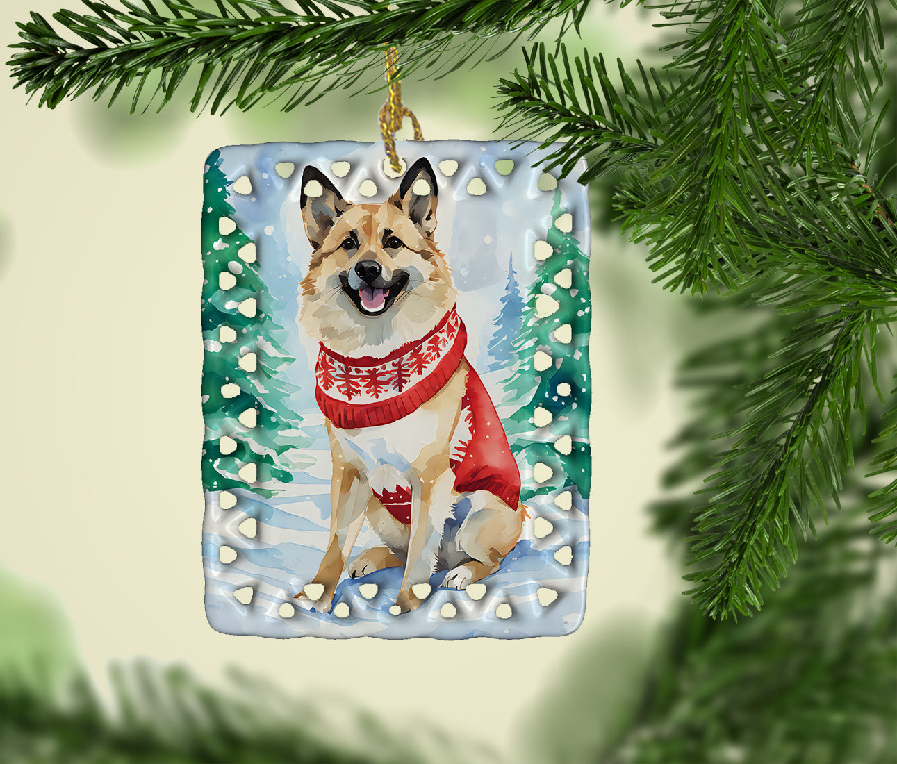 Norwegian Buhund Christmas Porcelain Ornament