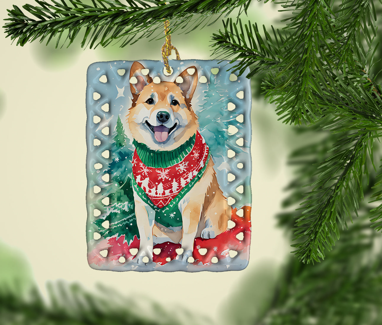 Norwegian Buhund Christmas Porcelain Ornament