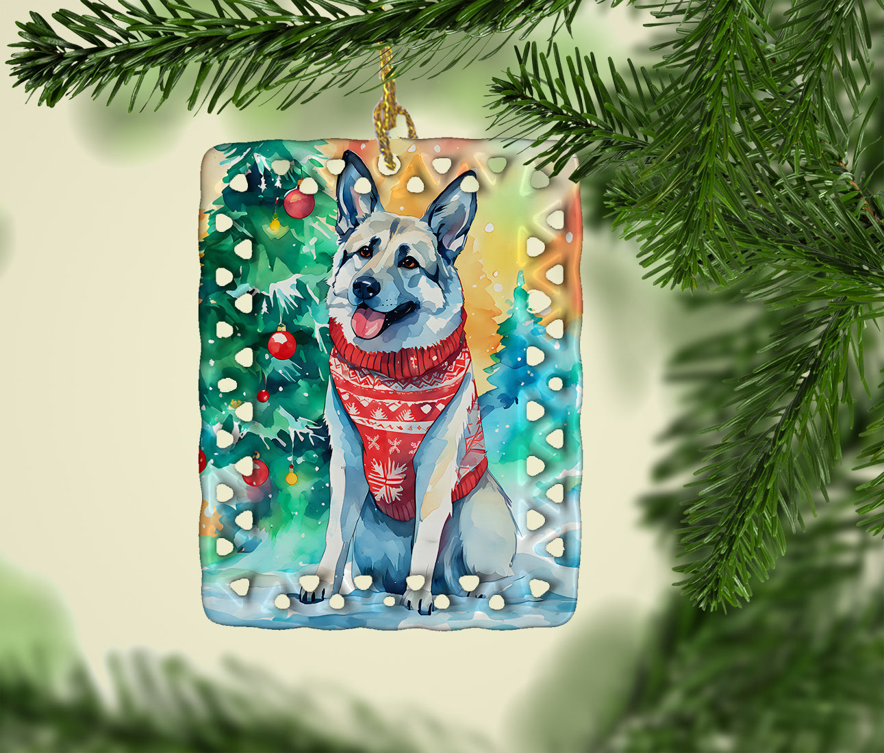 Norwegian Elkhound Christmas Porcelain Ornament