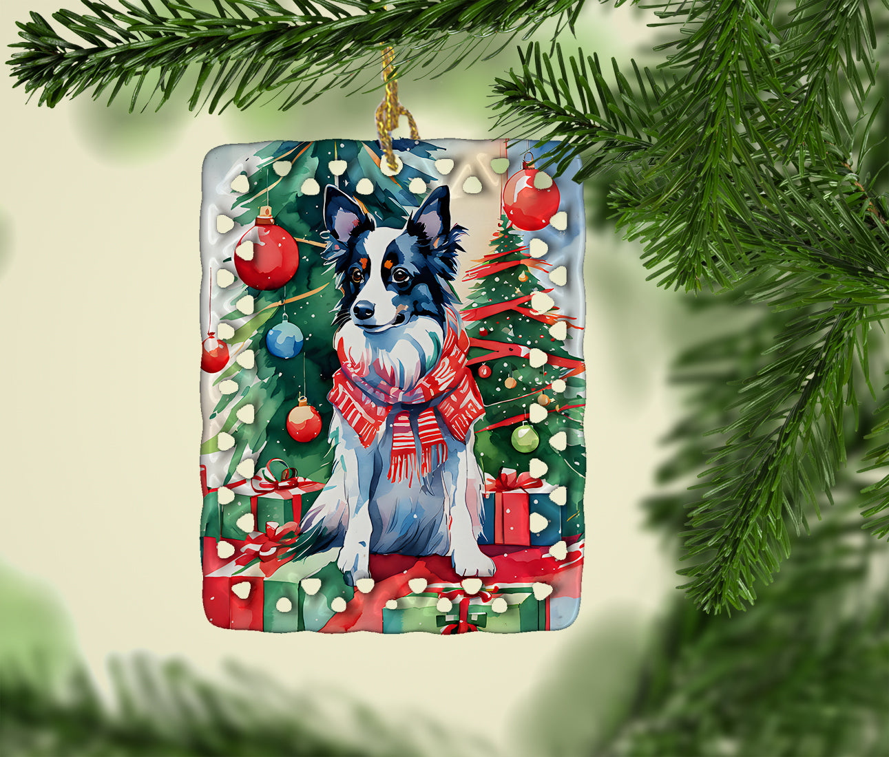 Papillon Christmas Porcelain Ornament