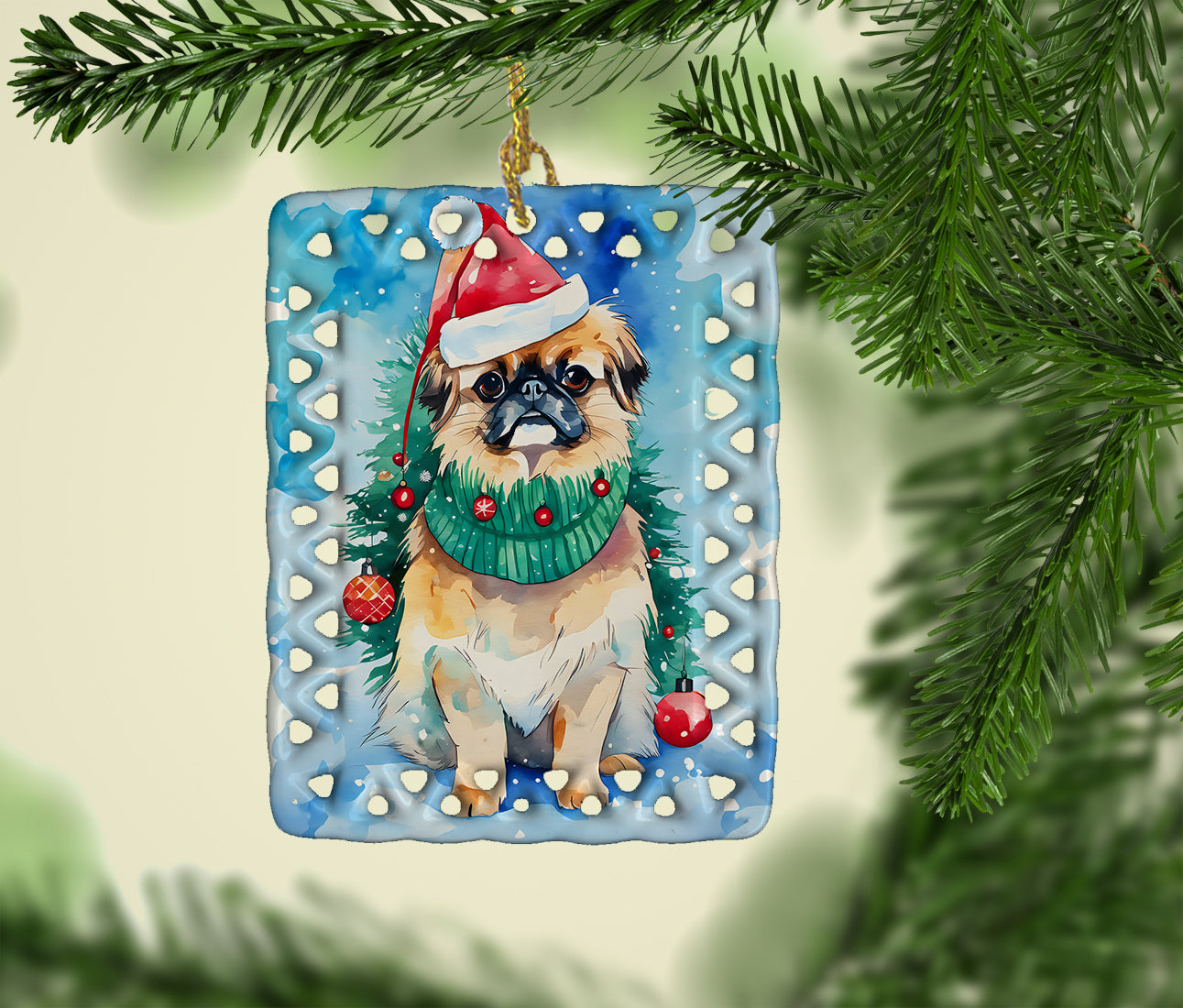 Pekingese Christmas Porcelain Ornament