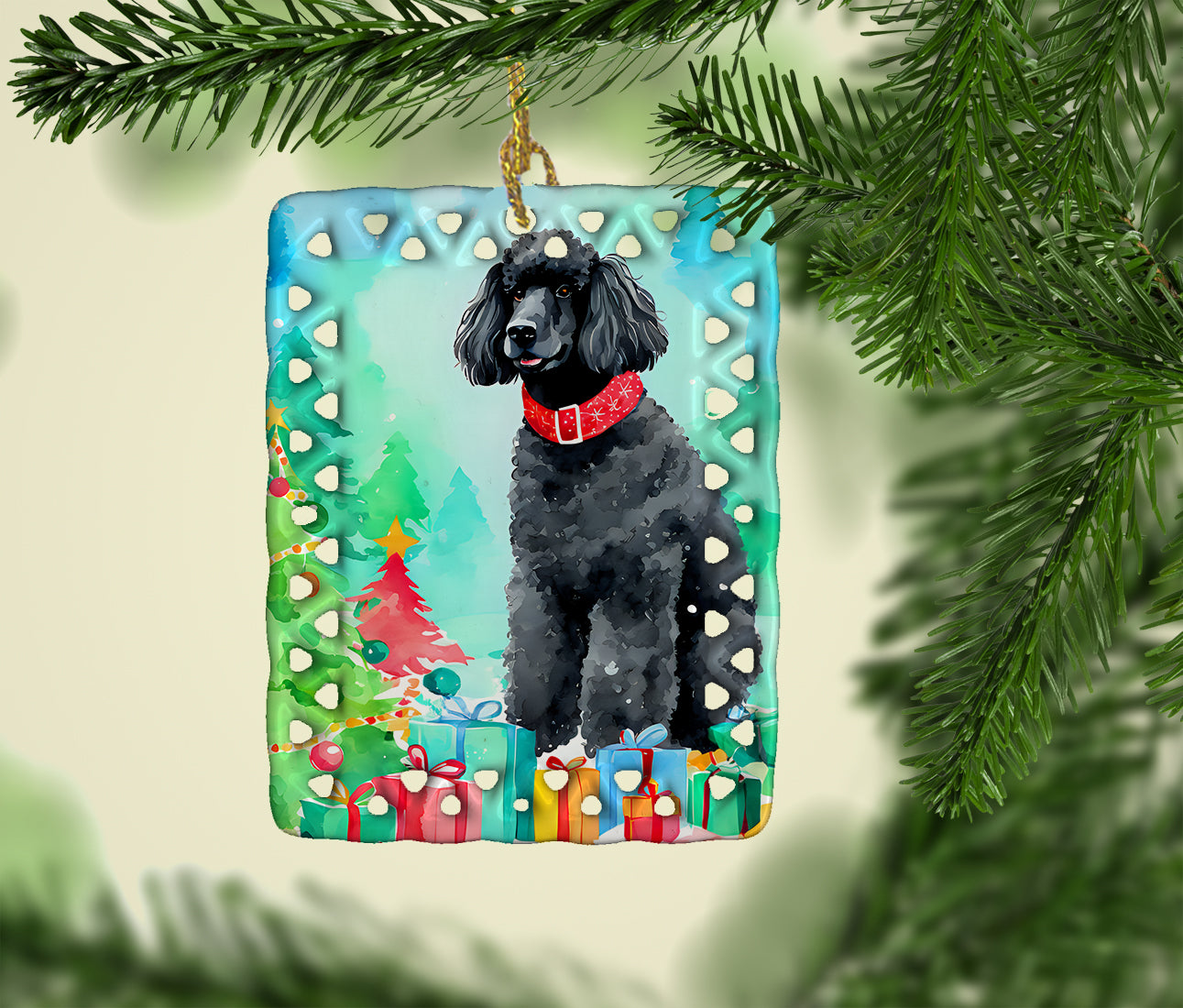 Poodle Christmas Porcelain Ornament