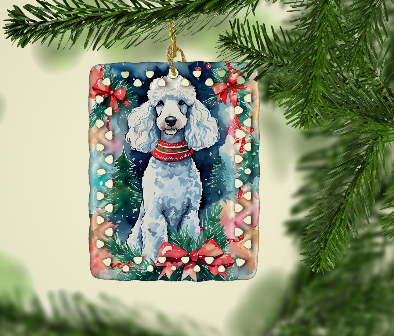 Poodle Christmas Porcelain Ornament