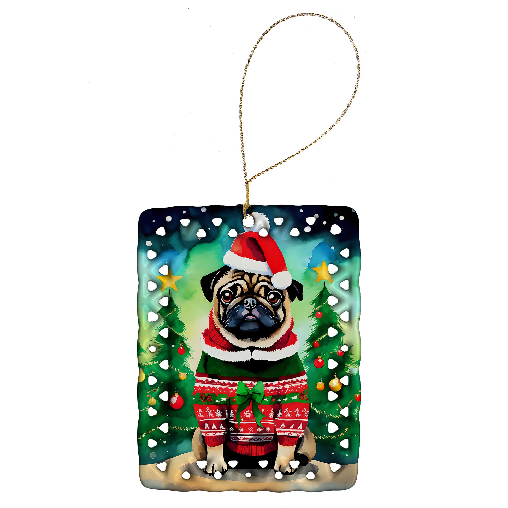 Buy this Pug Christmas Porcelain Ornament