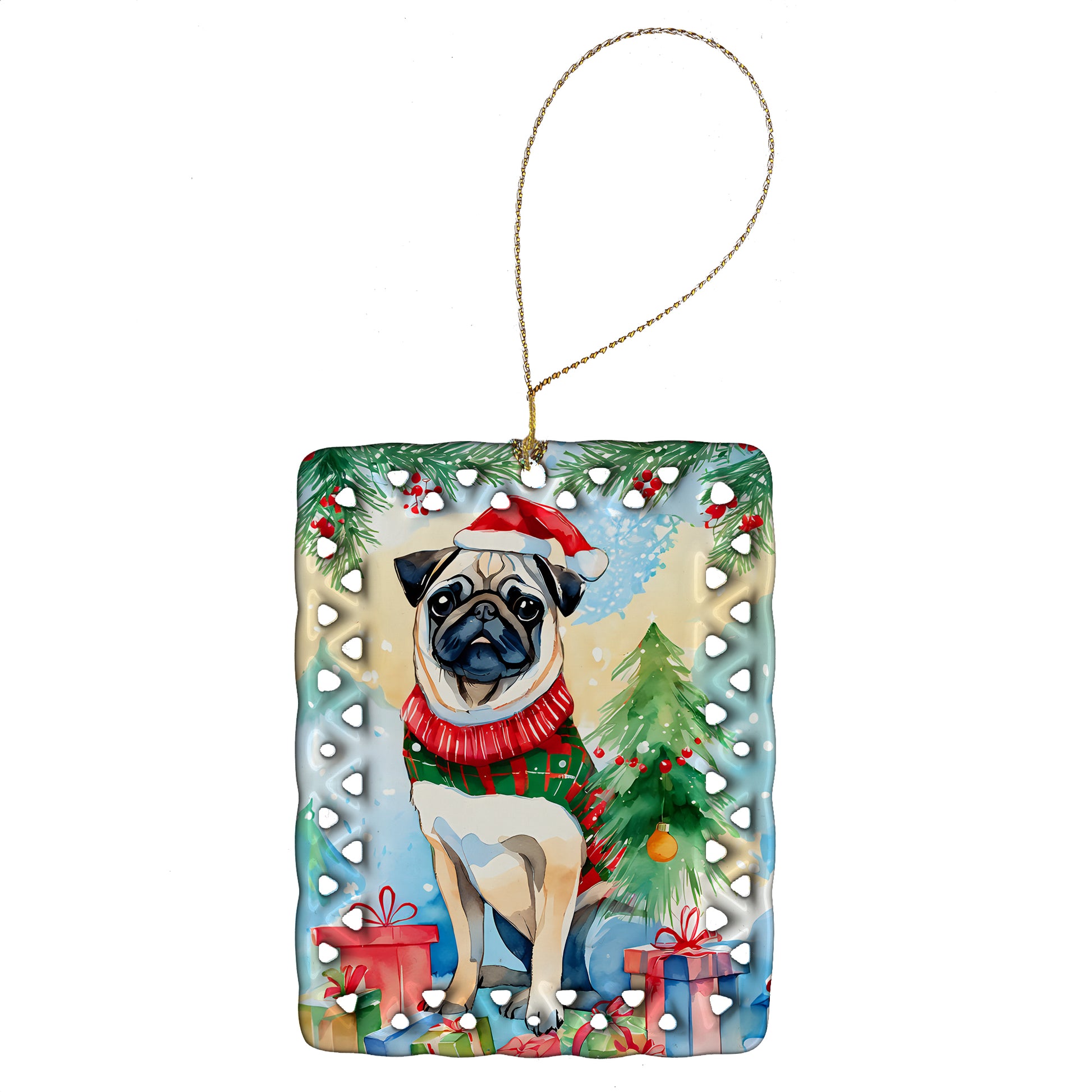 Buy this Pug Christmas Porcelain Ornament
