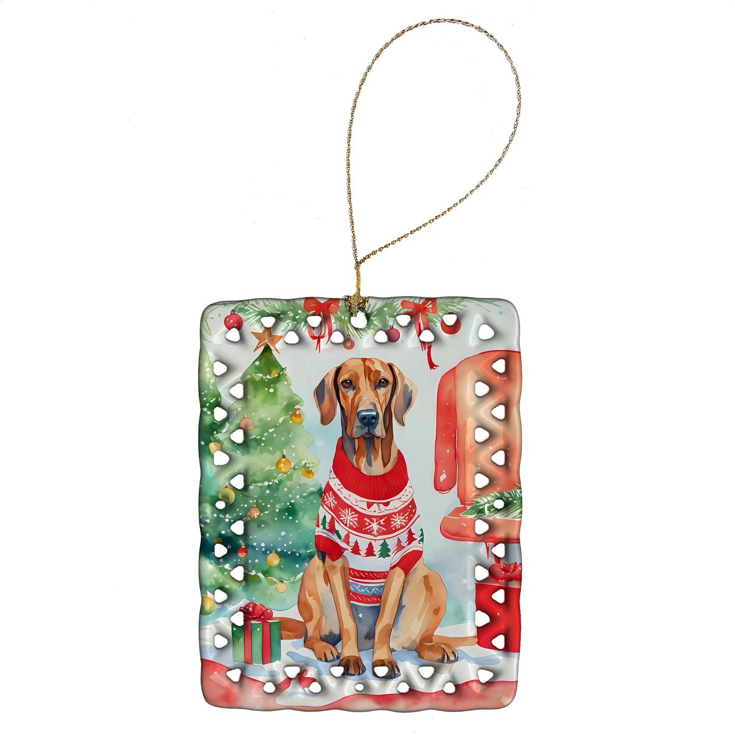 Buy this Redbone Coonhound Christmas Porcelain Ornament