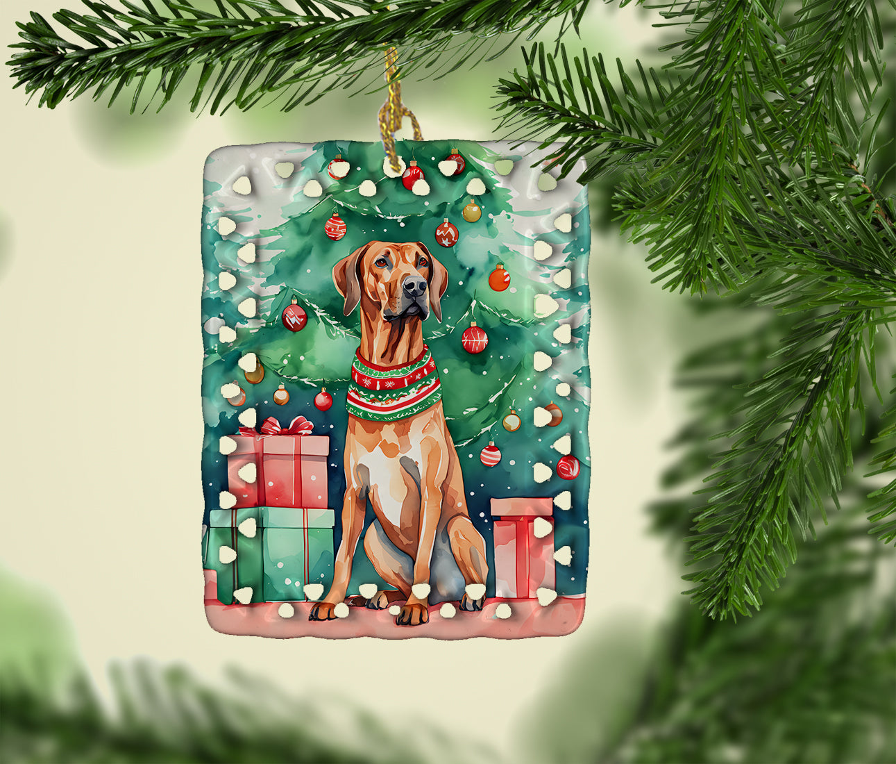 Rhodesian Ridgeback Christmas Porcelain Ornament