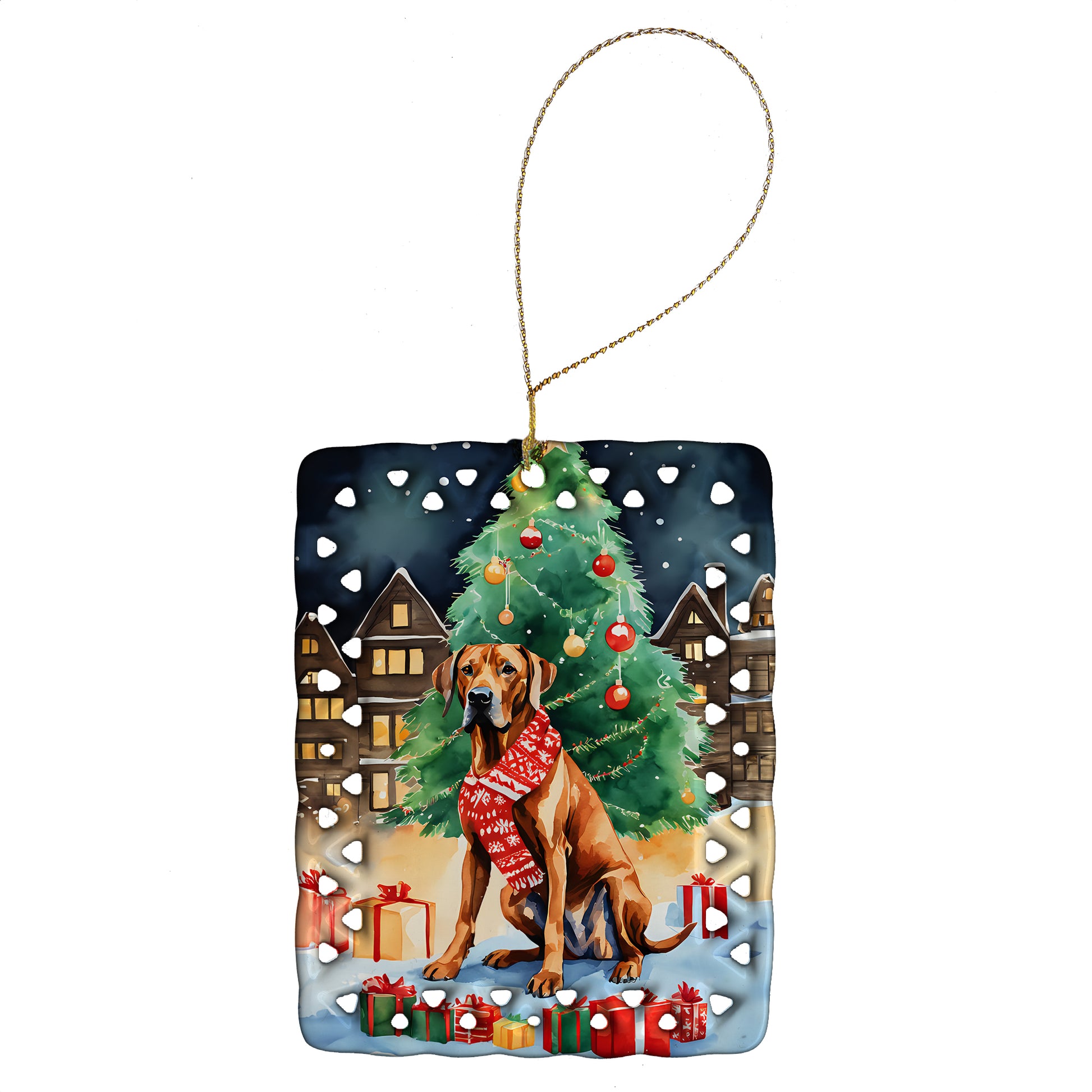 Buy this Rhodesian Ridgeback Christmas Porcelain Ornament