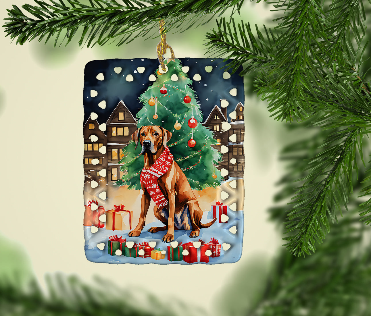 Rhodesian Ridgeback Christmas Porcelain Ornament