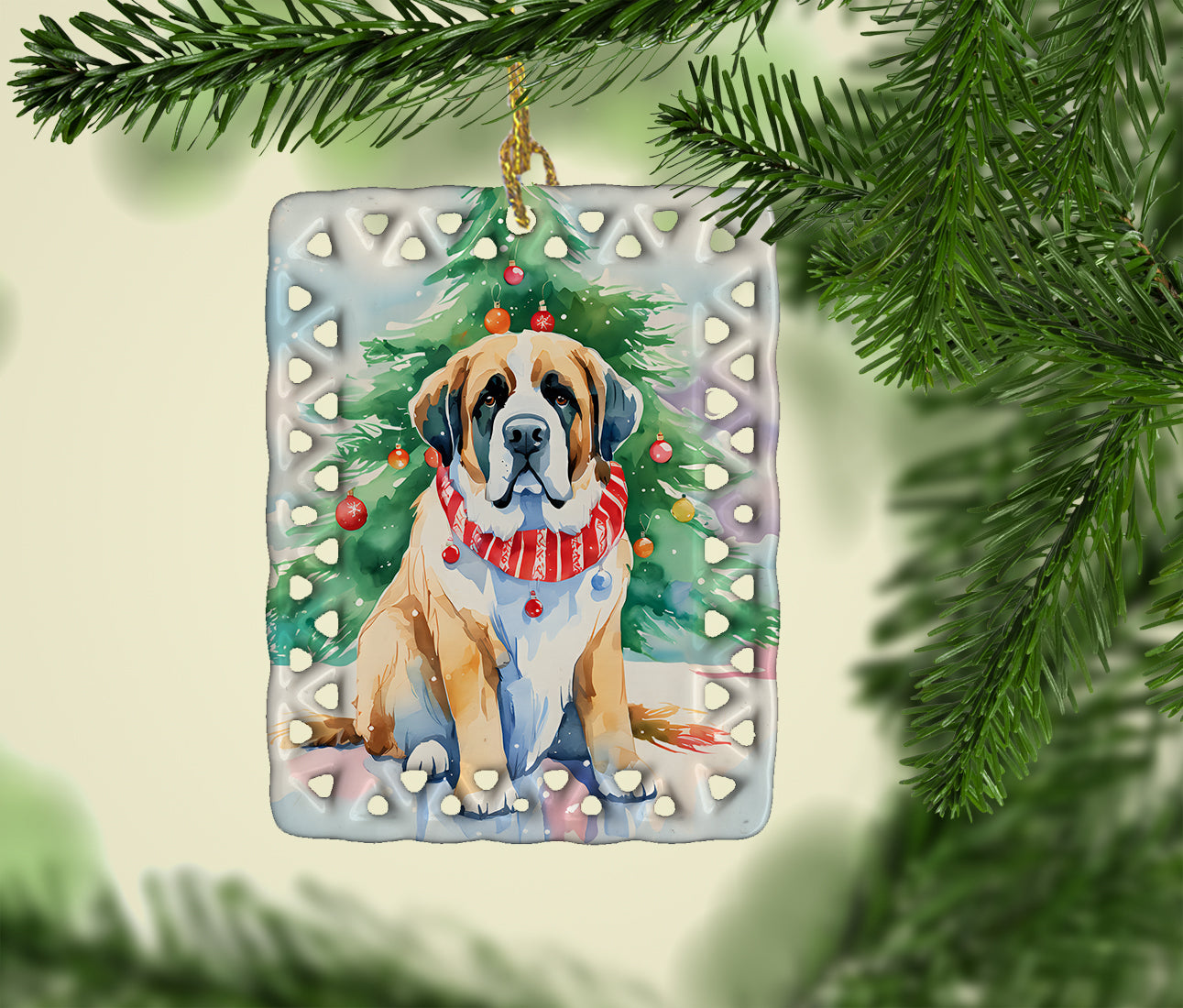 Saint Bernard Christmas Porcelain Ornament