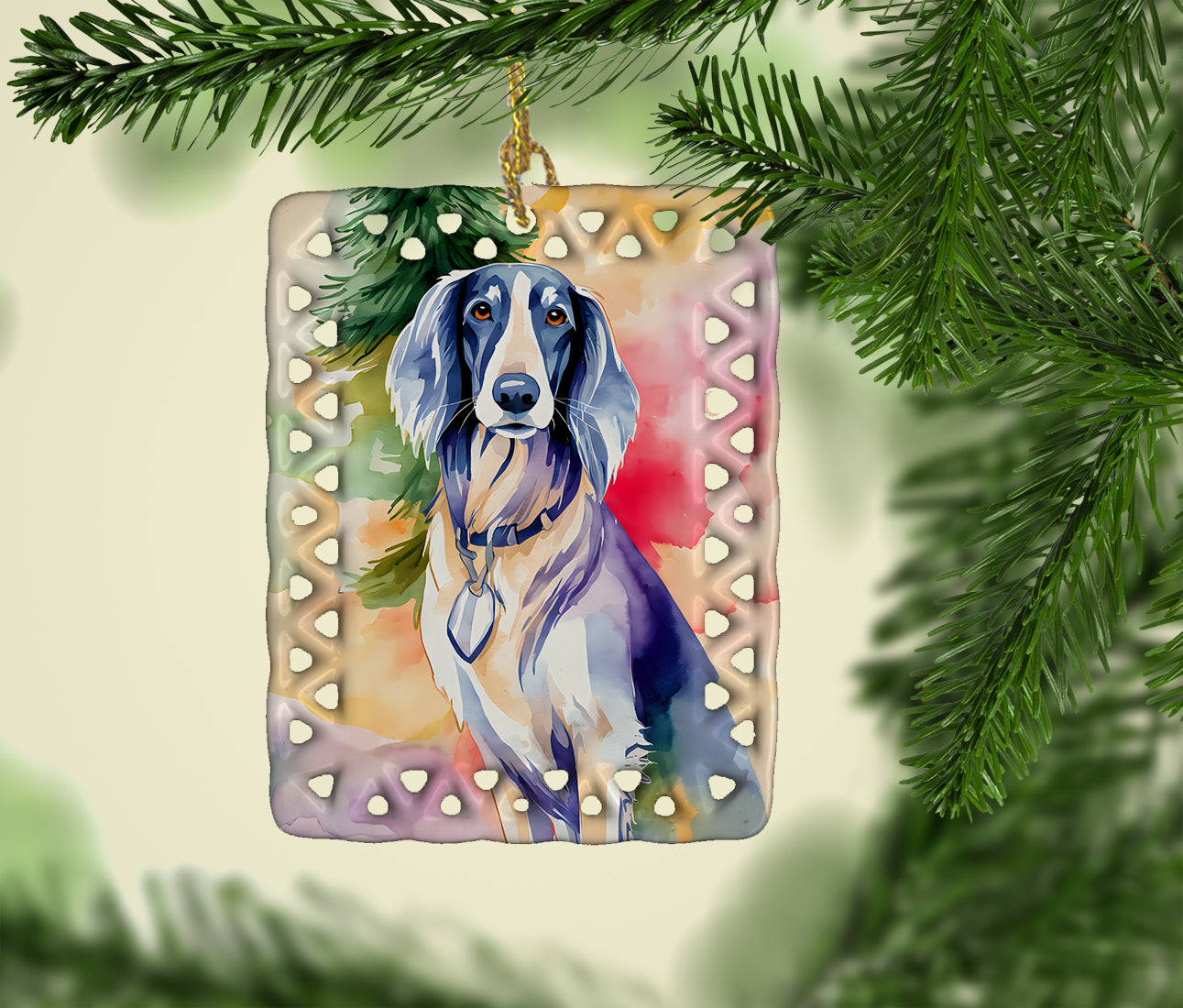 Saluki Christmas Porcelain Ornament