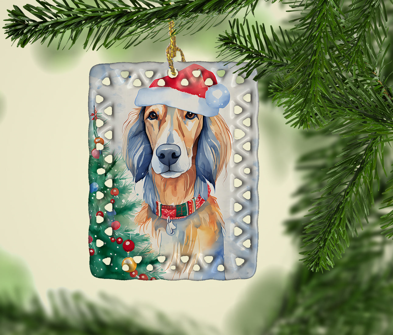 Saluki Christmas Porcelain Ornament