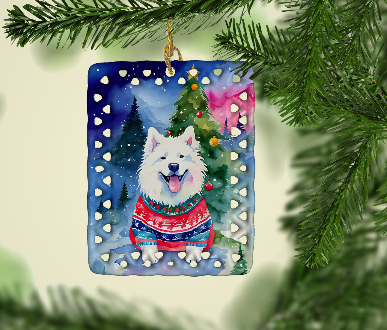 Samoyed Christmas Porcelain Ornament