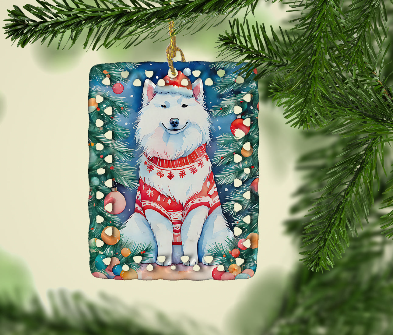 Samoyed Christmas Porcelain Ornament