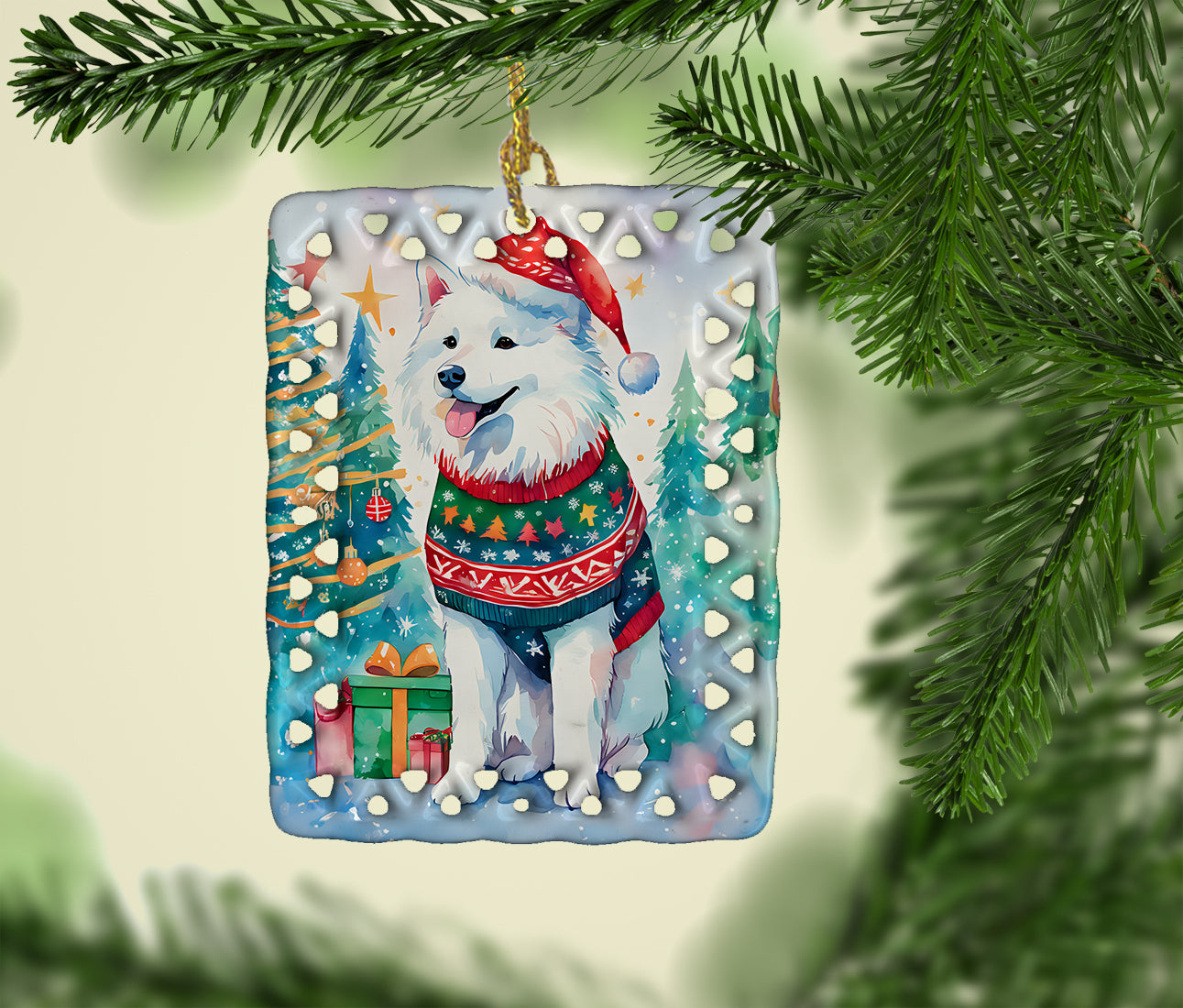 Samoyed Christmas Porcelain Ornament