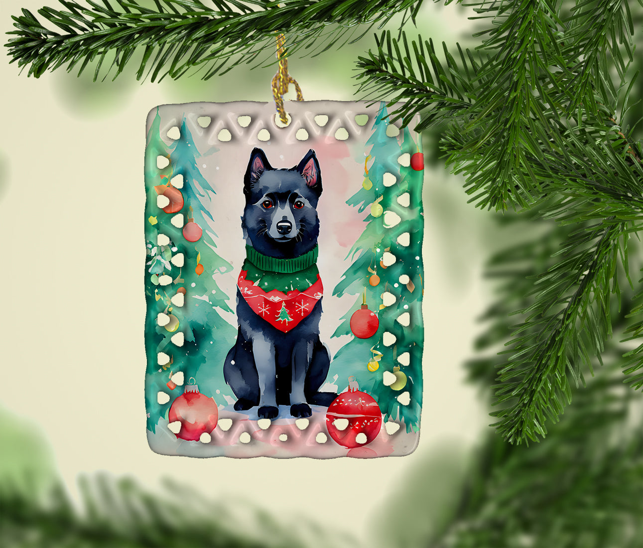 Schipperke Christmas Porcelain Ornament