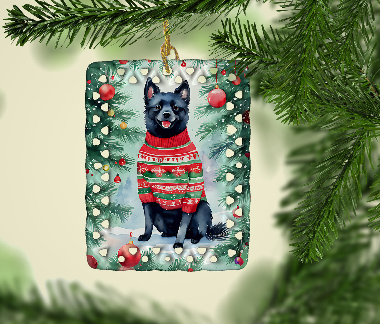 Schipperke Christmas Porcelain Ornament