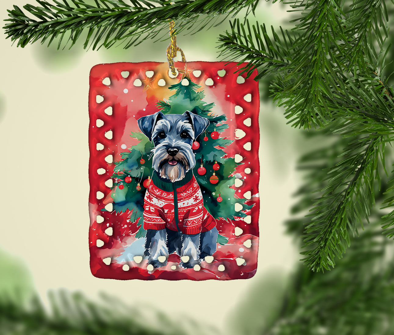 Schnauzer Christmas Porcelain Ornament