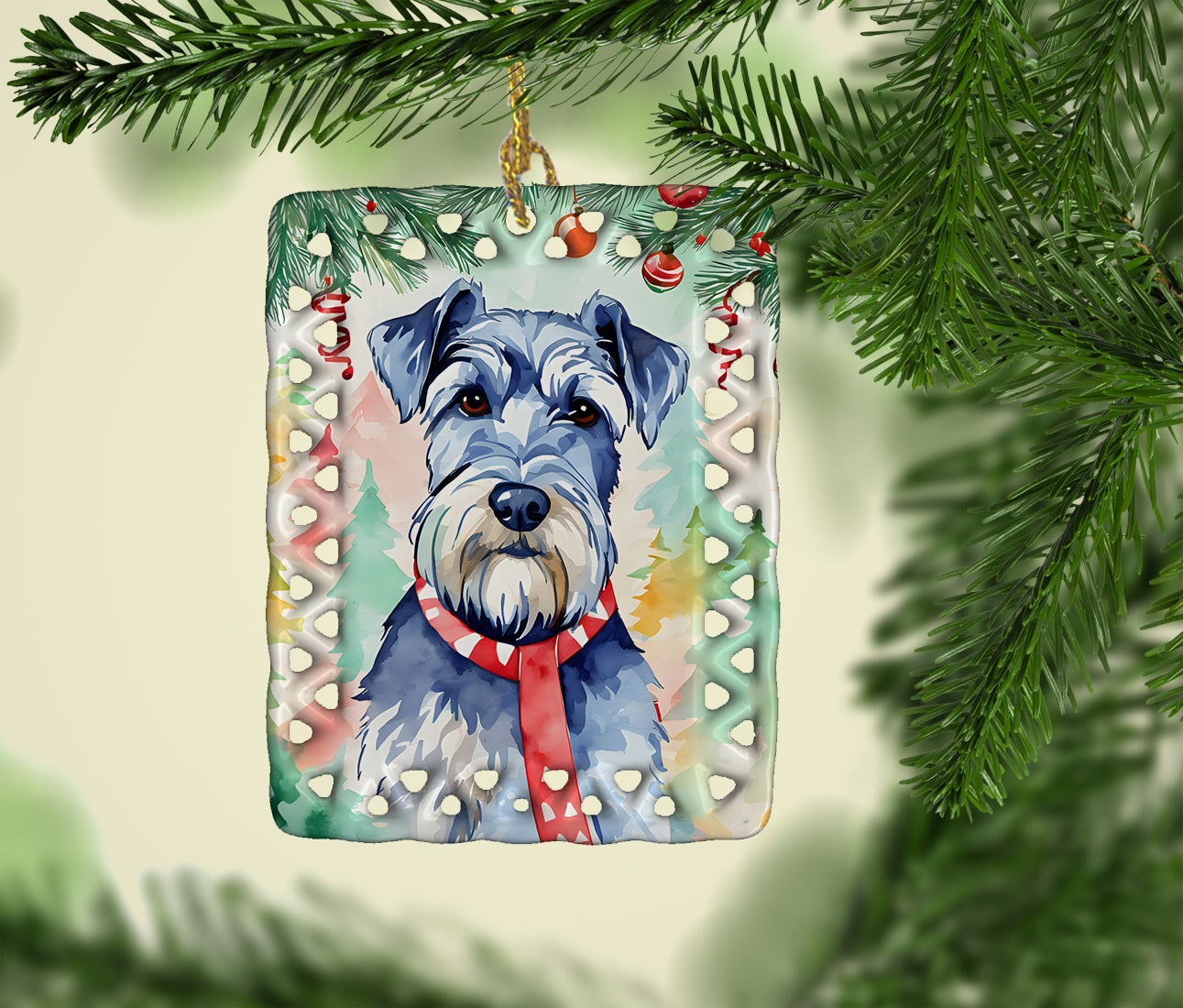 Schnauzer Christmas Porcelain Ornament