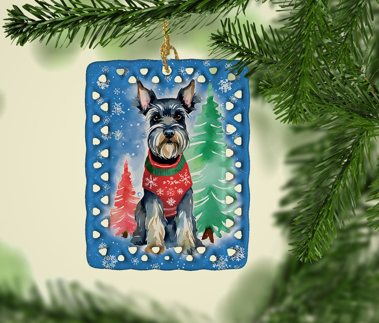 Schnauzer Christmas Porcelain Ornament