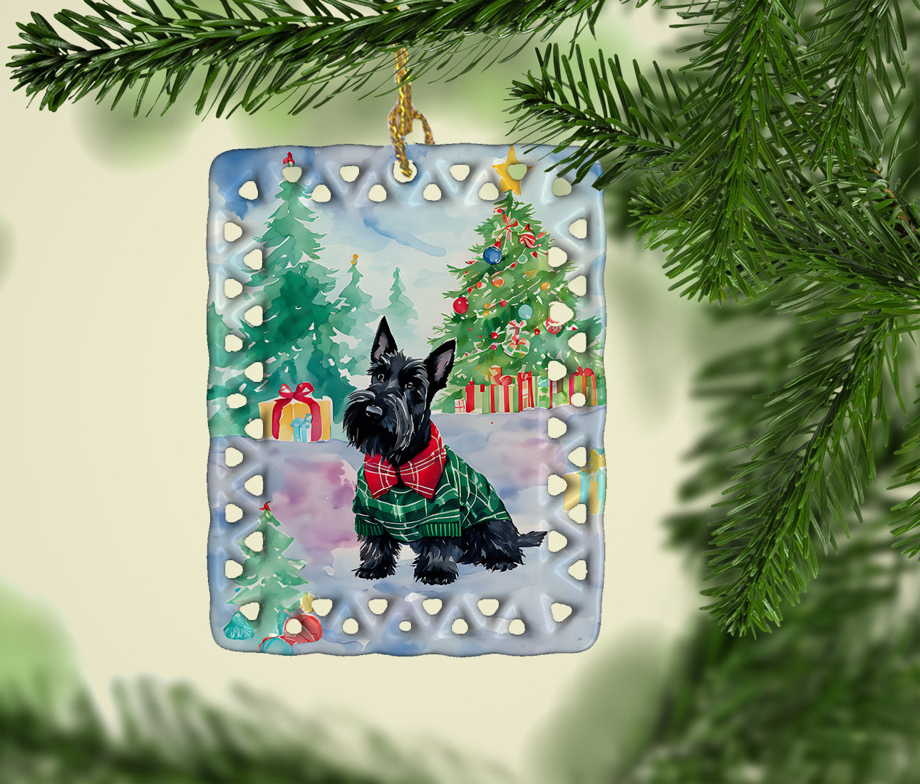 Scottish Terrier Christmas Porcelain Ornament