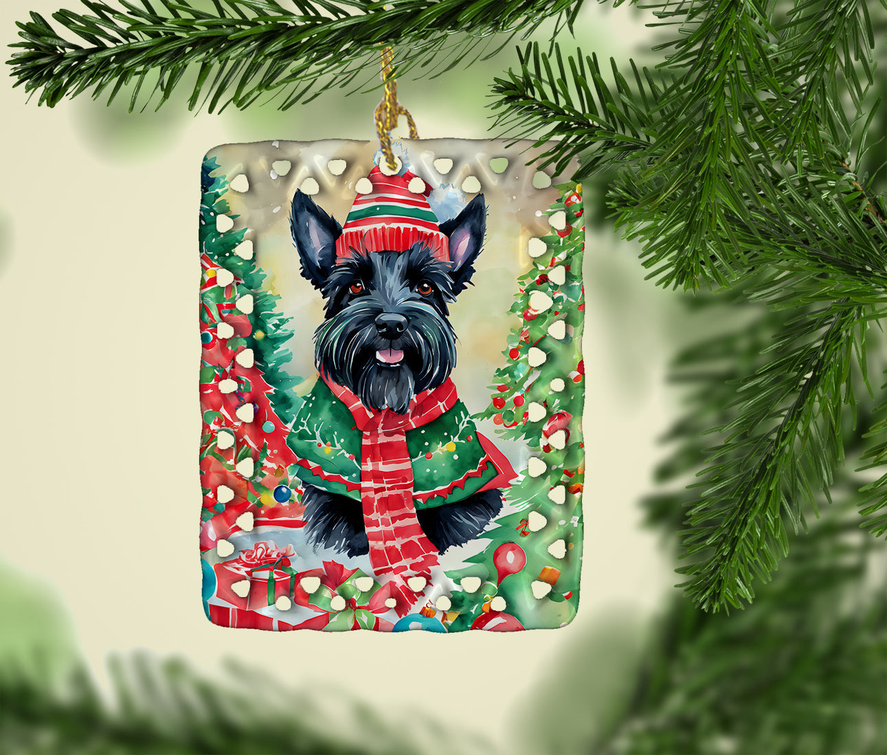 Scottish Terrier Christmas Porcelain Ornament