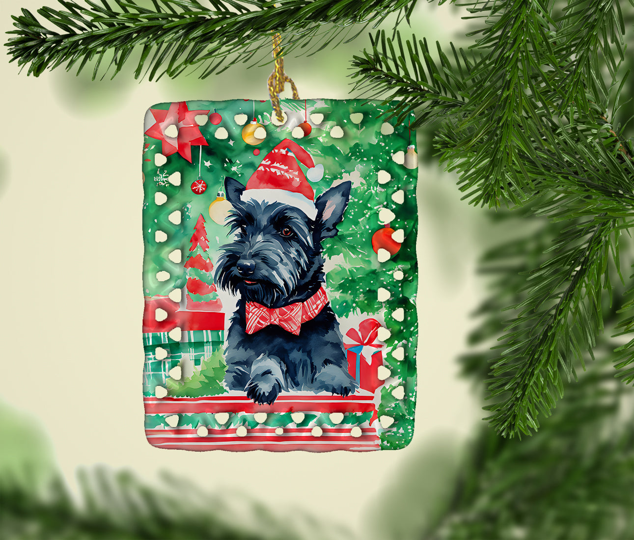 Scottish Terrier Christmas Porcelain Ornament