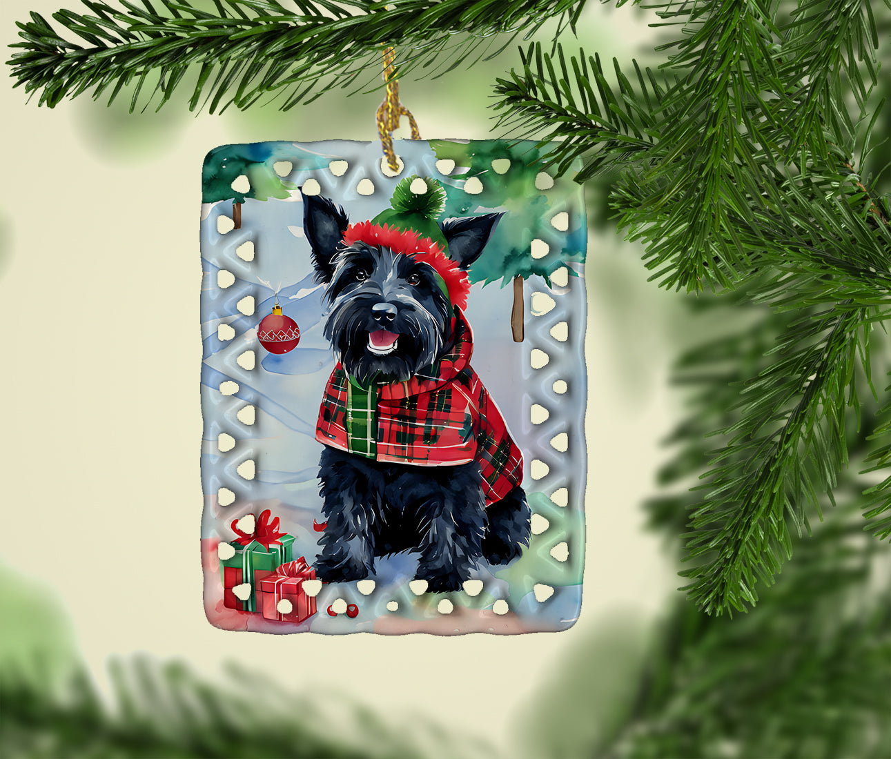 Scottish Terrier Christmas Porcelain Ornament