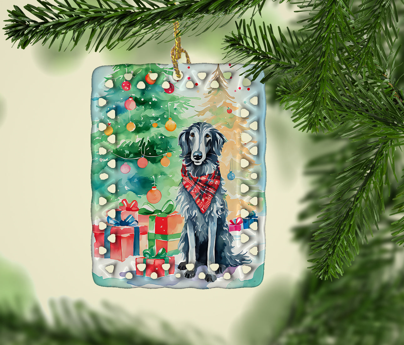 Scottish Deerhound Christmas Porcelain Ornament