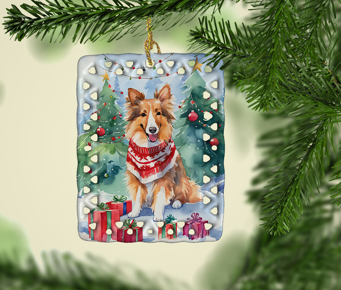 Sheltie Christmas Porcelain Ornament