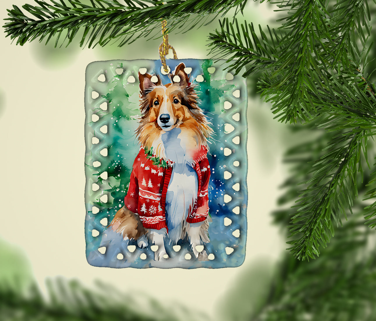 Sheltie Christmas Porcelain Ornament