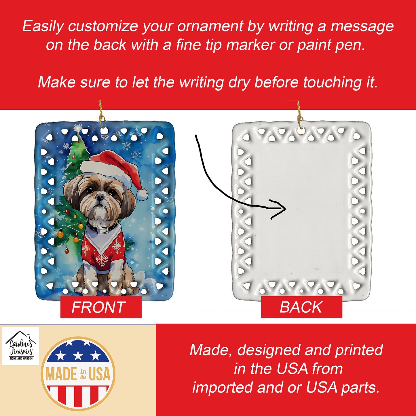 Shih Tzu Christmas Porcelain Ornament