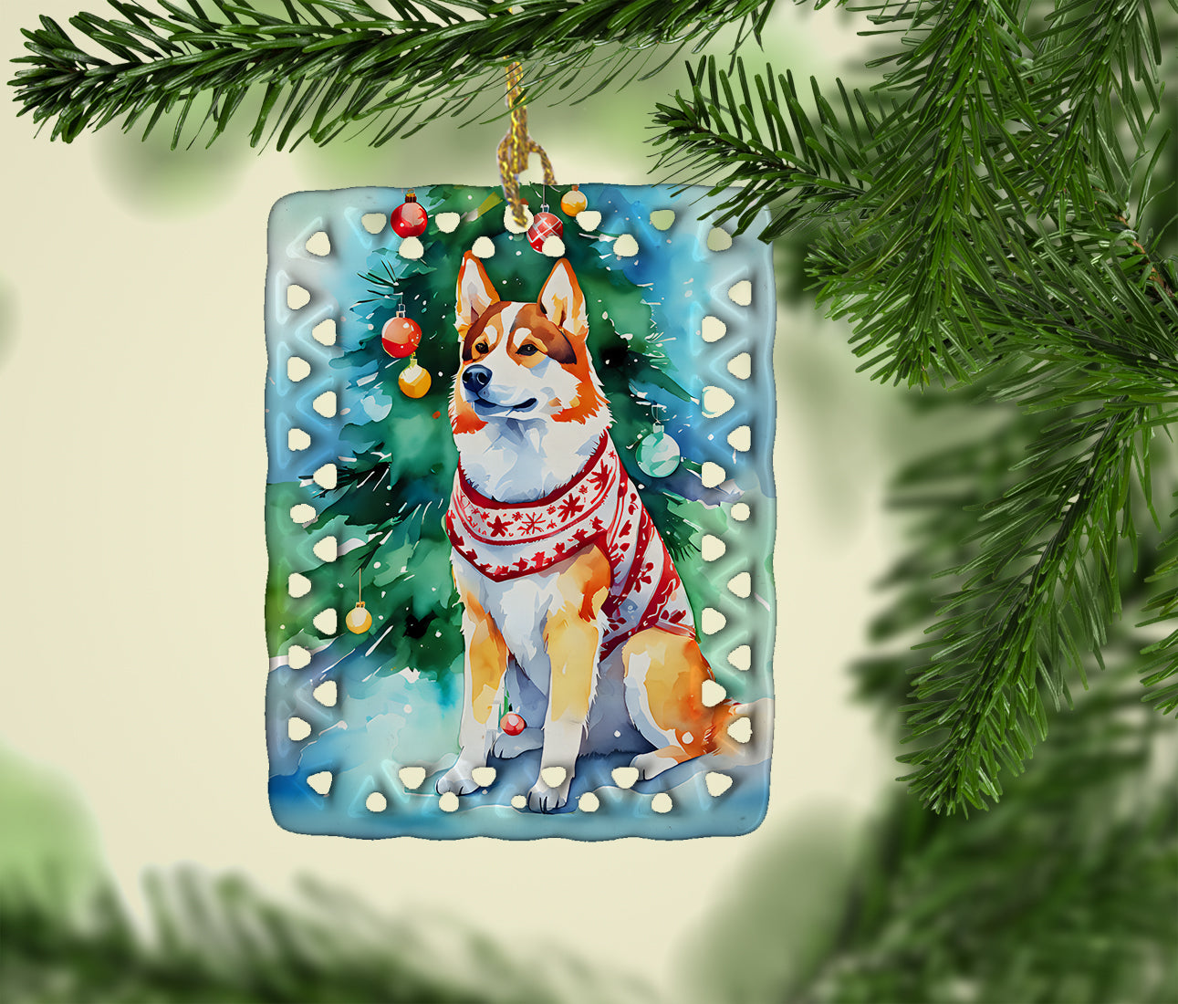 Siberian Husky Christmas Porcelain Ornament