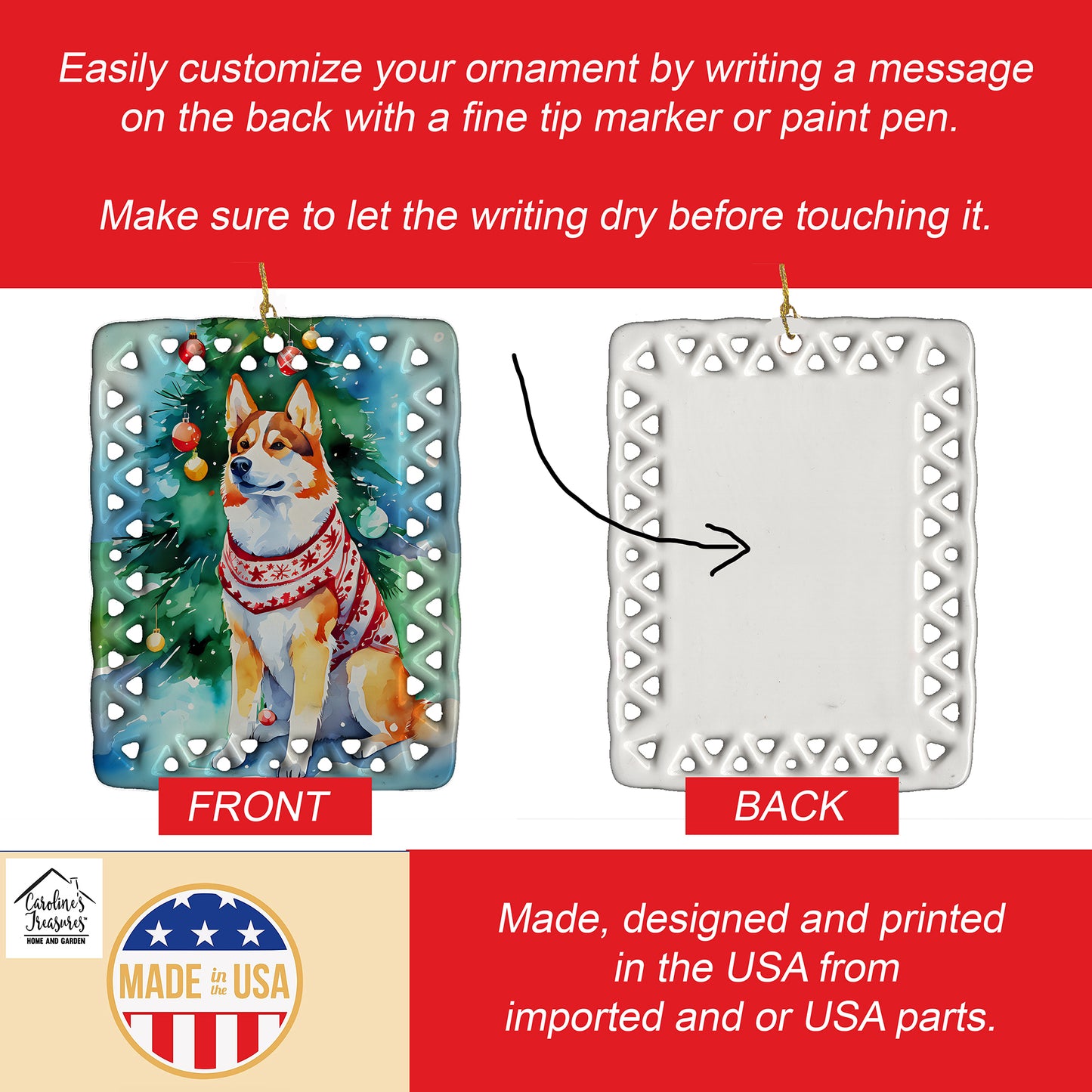 Siberian Husky Christmas Porcelain Ornament