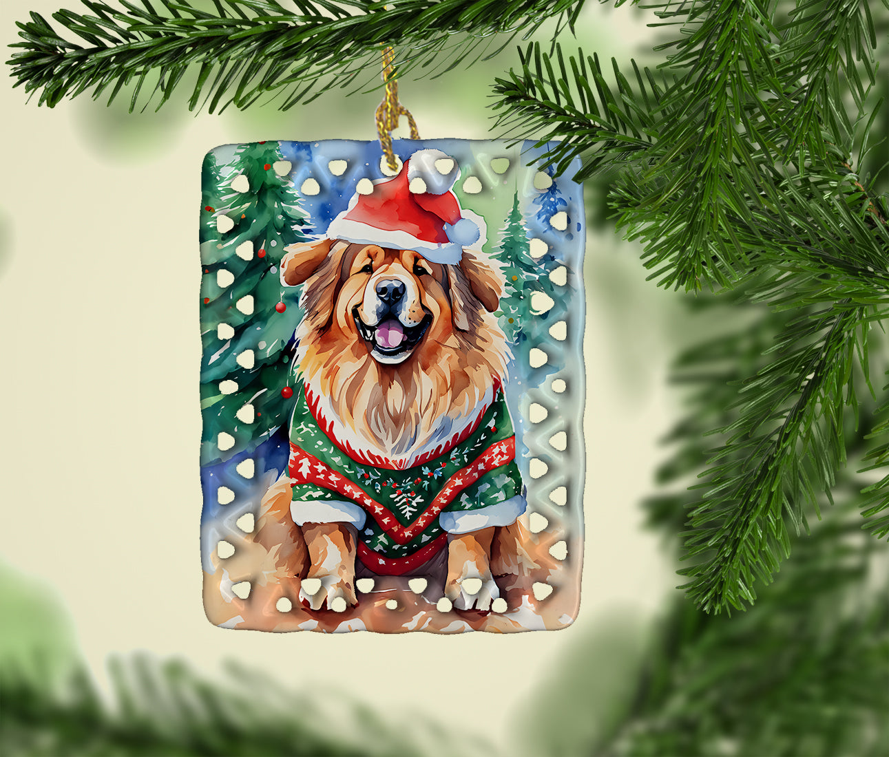 Tibetan Mastiff Christmas Porcelain Ornament