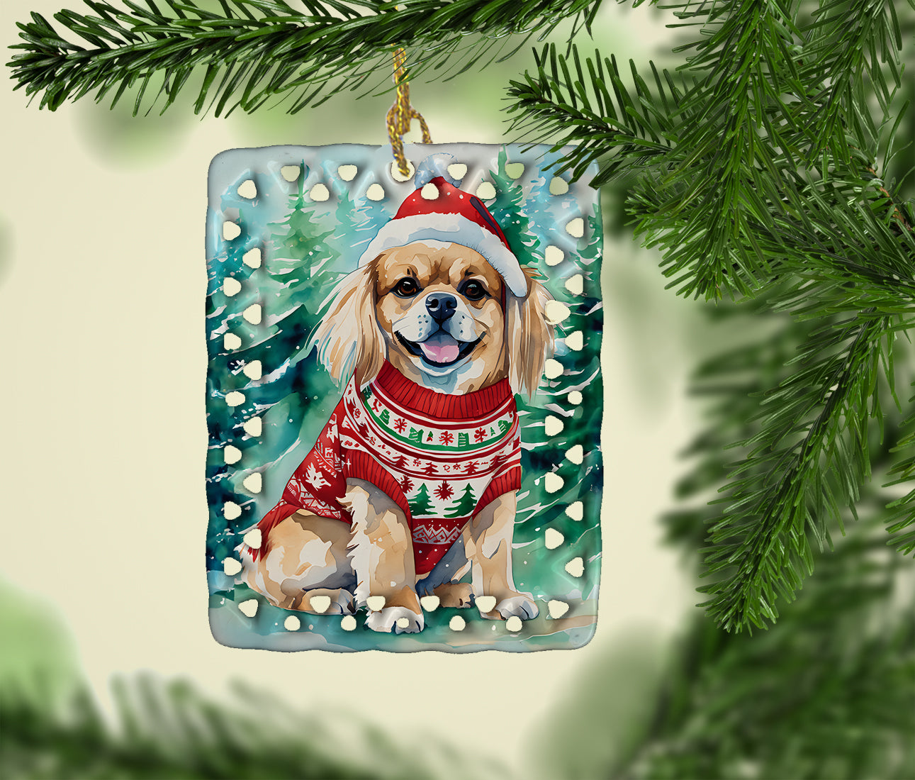 Tibetan Spaniel Christmas Porcelain Ornament