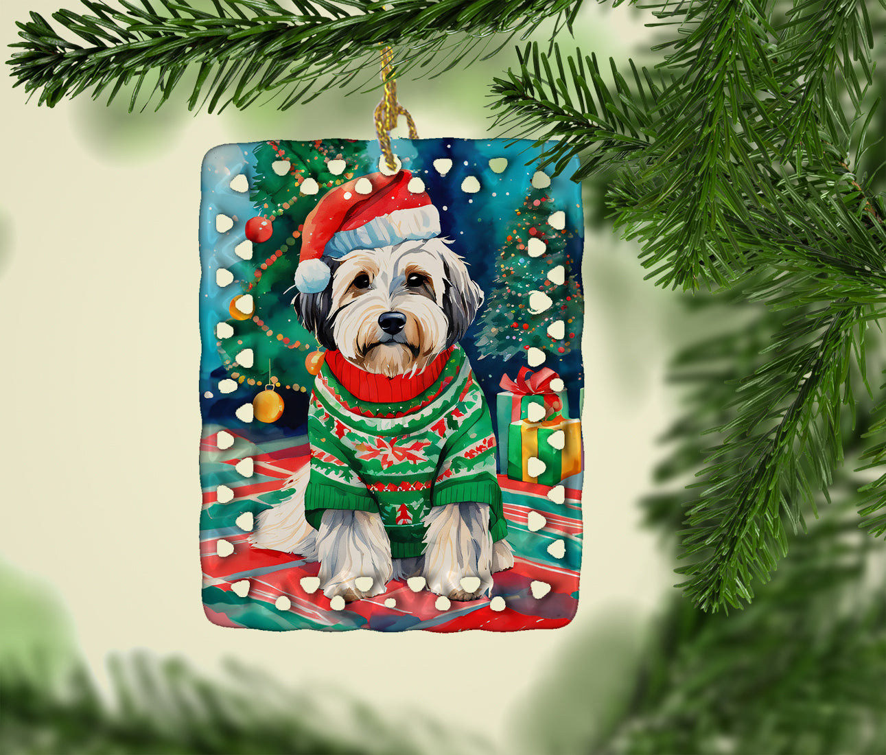 Tibetan Terrier Christmas Porcelain Ornament