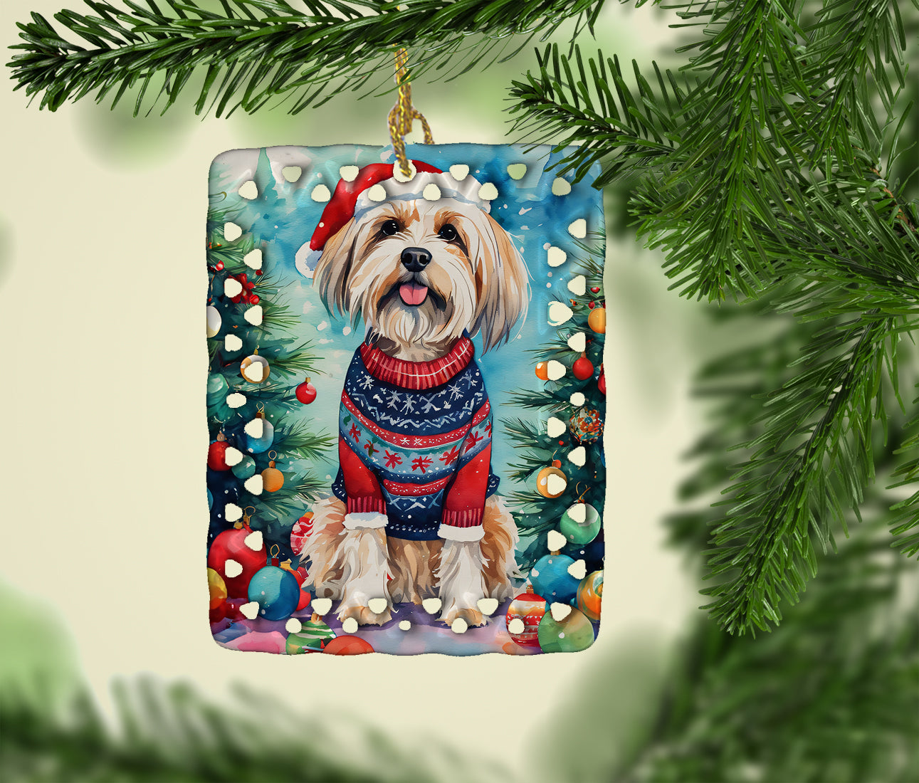 Tibetan Terrier Christmas Porcelain Ornament