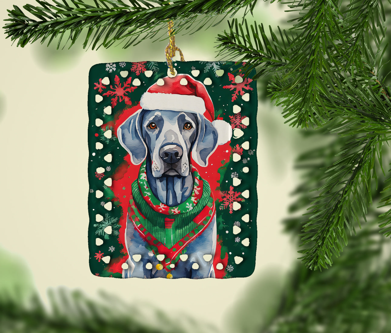 Weimaraner Christmas Porcelain Ornament