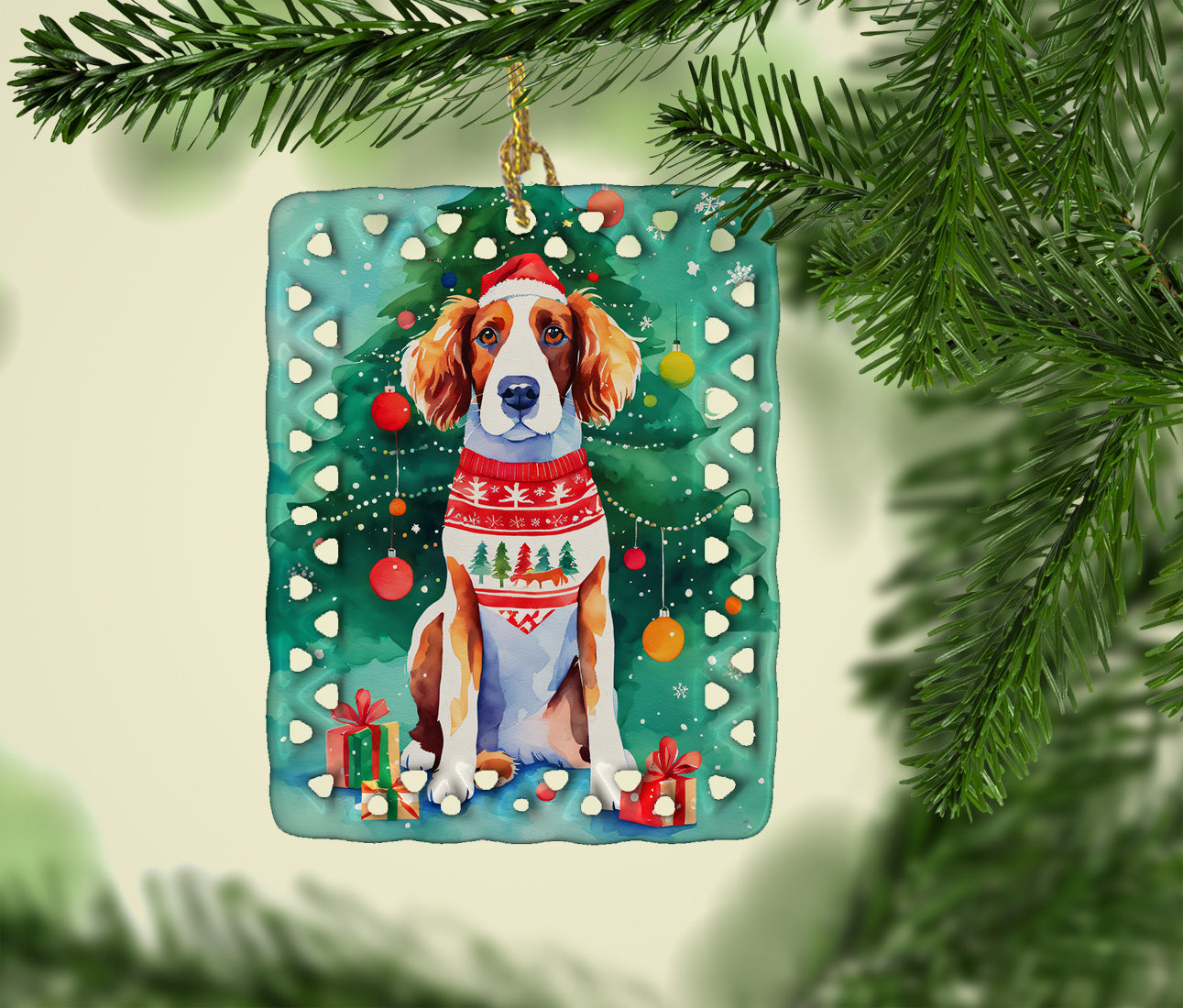 Welsh Springer Spaniel Christmas Porcelain Ornament