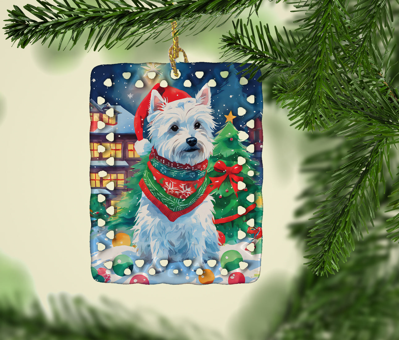 Westie Christmas Porcelain Ornament