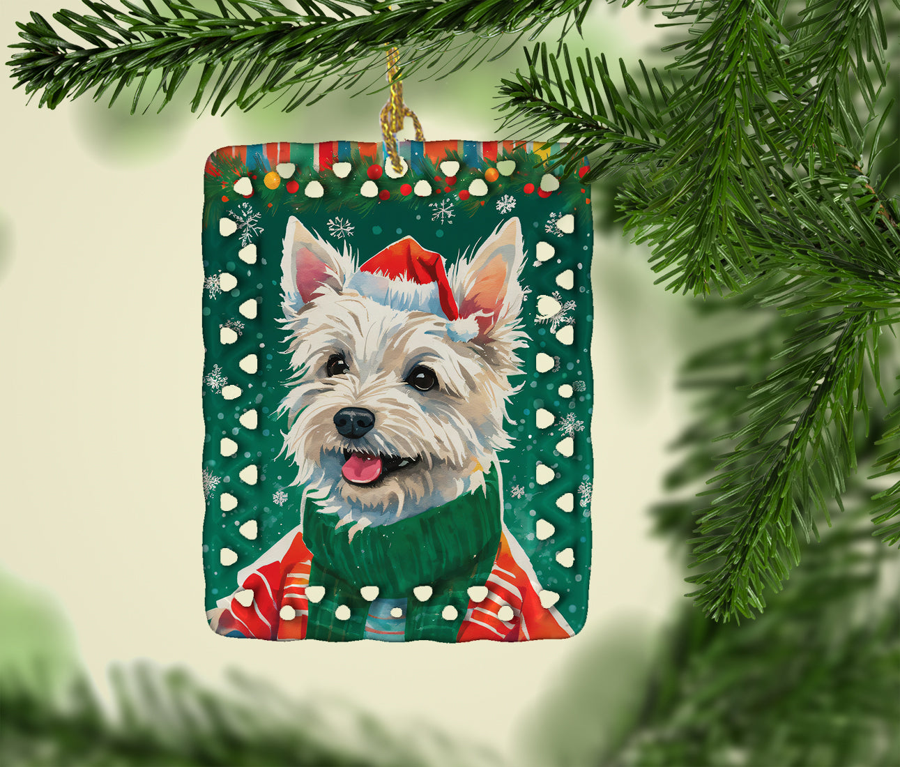Westie Christmas Porcelain Ornament