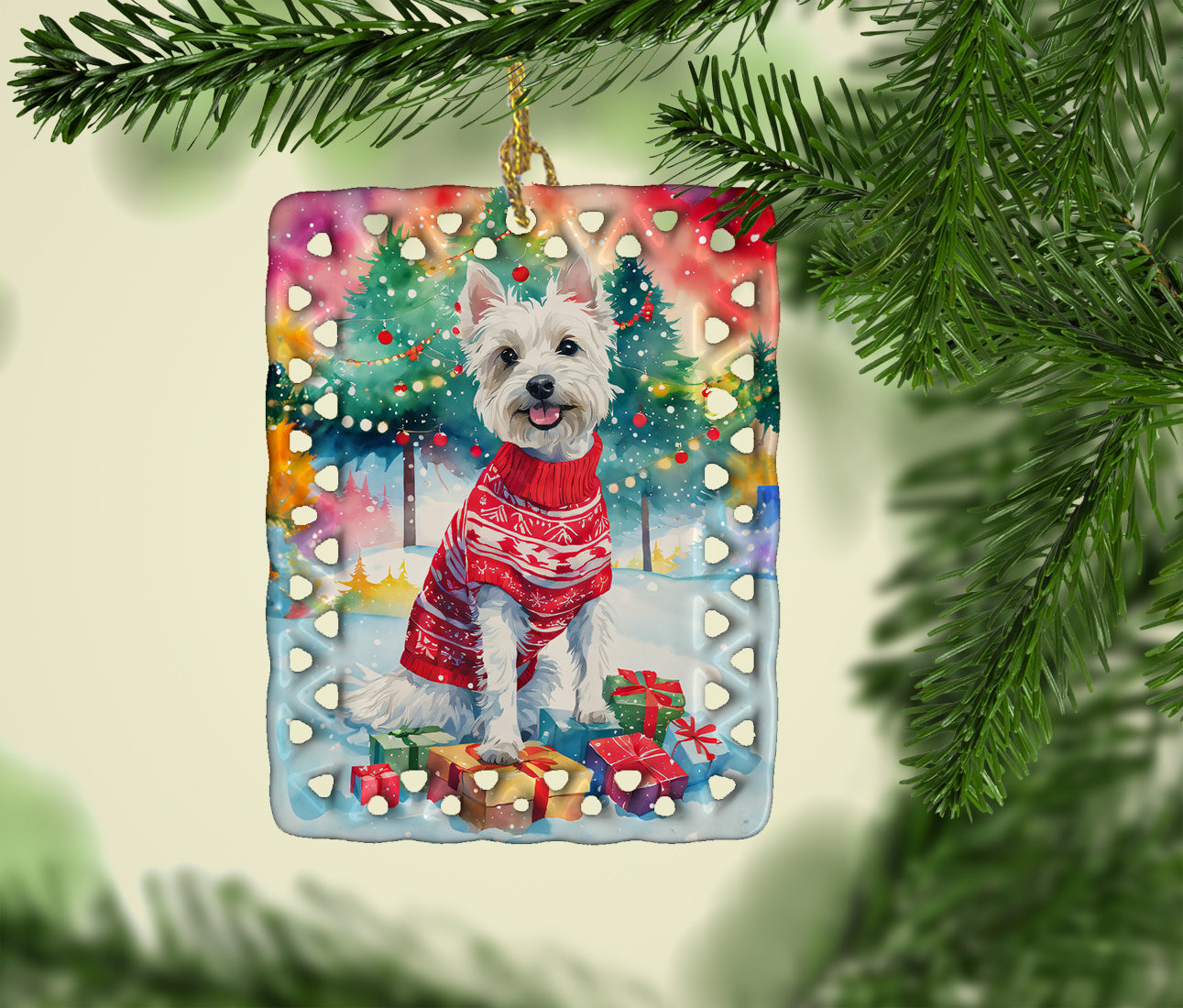 Westie Christmas Porcelain Ornament