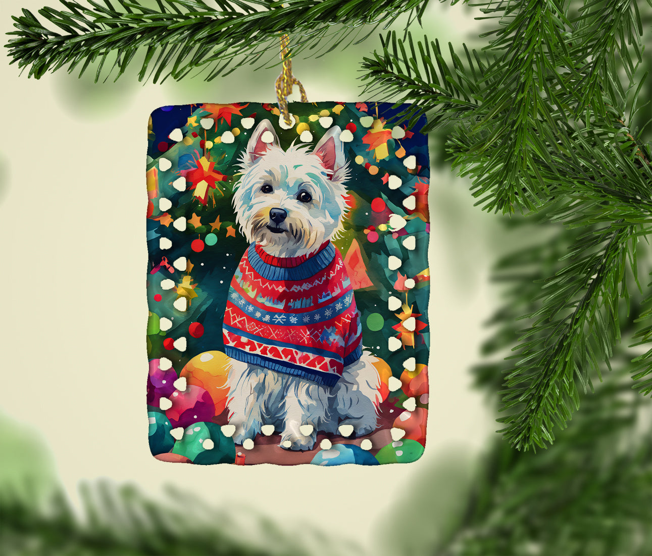 Westie Christmas Porcelain Ornament