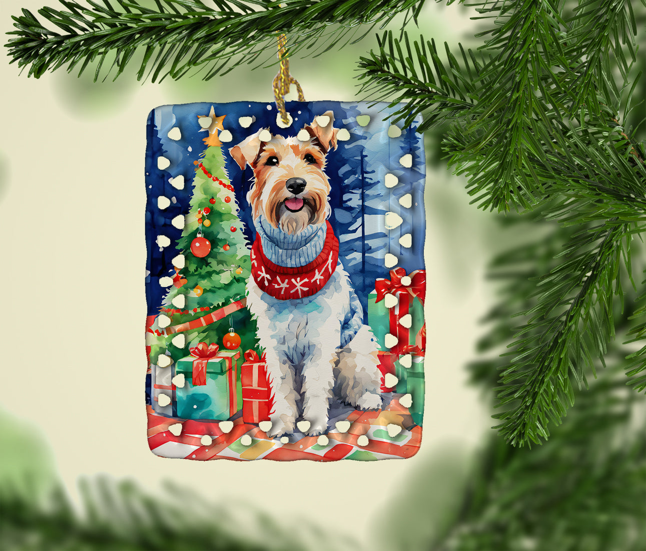 Wire Fox Terrier Christmas Porcelain Ornament